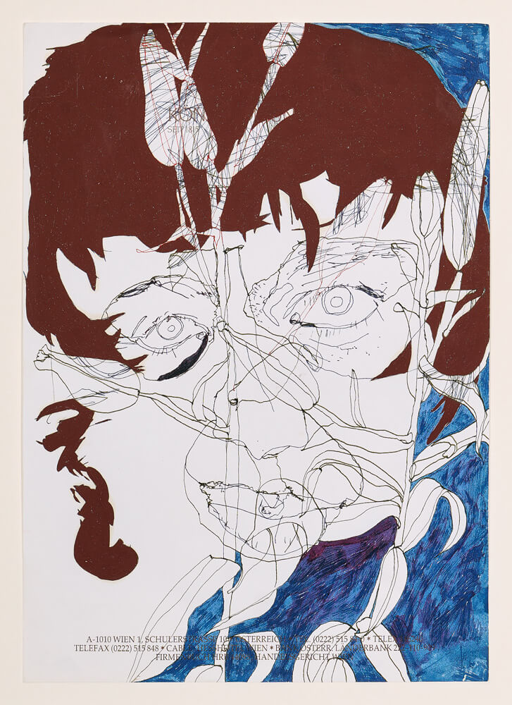 portraiture selbstportrait hinter blumen 2010 ink on paper 30×21cm — sabine steinmair