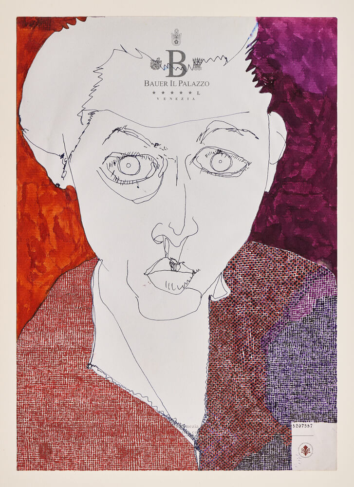 portraiture selbstportrait in rot 2012 ink on paper 30×21cm — sabine steinmair