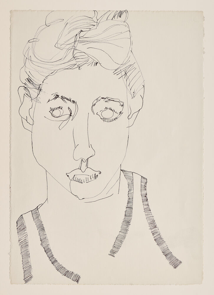 portraiture selbstportrait in tunika 2017 ink on paper 30×21cm — sabine steinmair