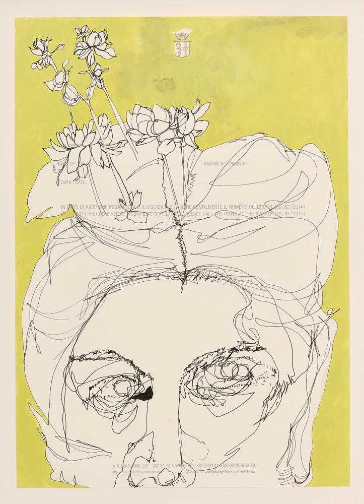 portraiture selbstportrait in sulfur 2017 ink on paper 30×21cm — sabine steinmair