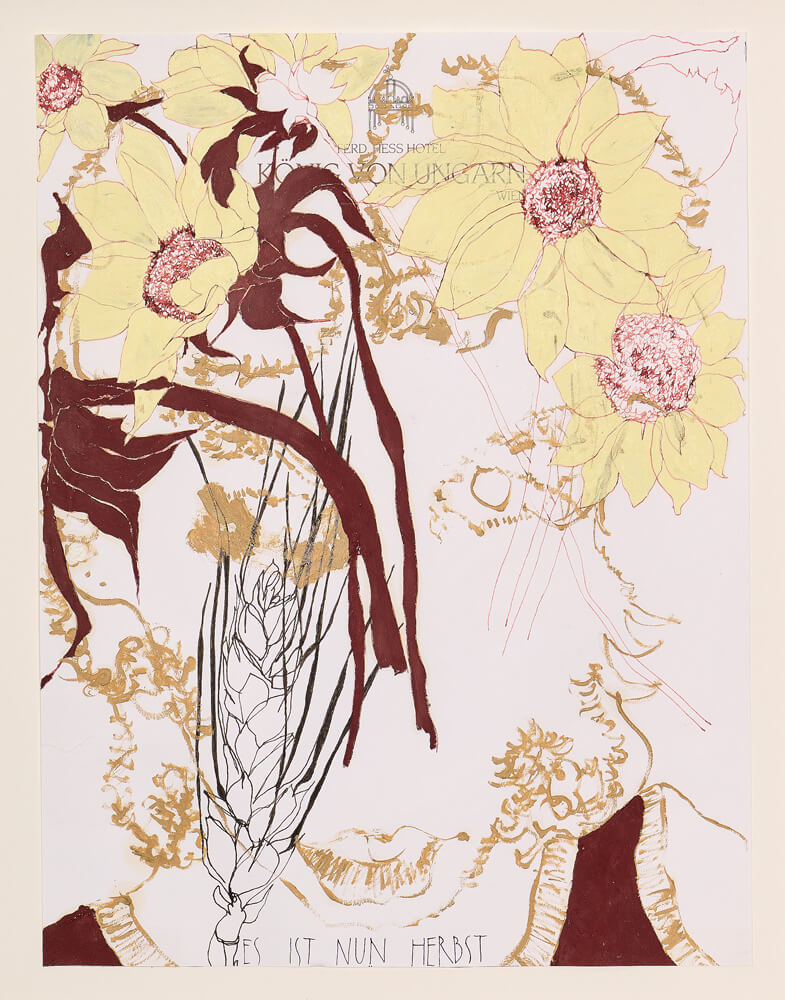 portraiture selbstportrait mit aster 2012 ink on paper 32×27cm — sabine steinmair