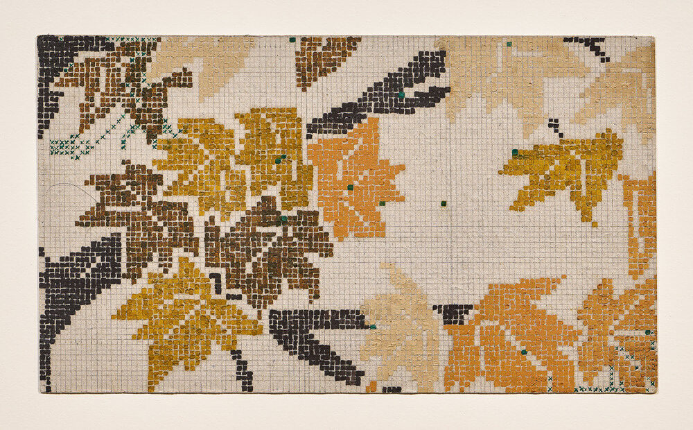 grids ockerfarbene blätter 2020 oil on cardboard 12×25cm — sabine steinmair