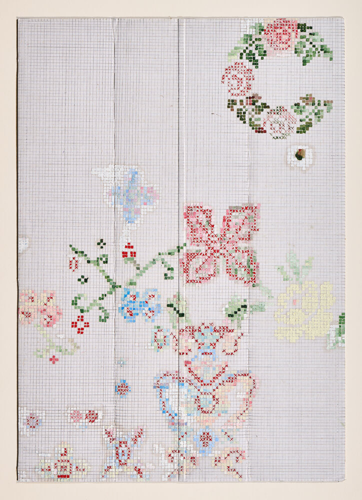 grids scroll 2022 oil on folded cardboard 30×21cm — sabine steinmair