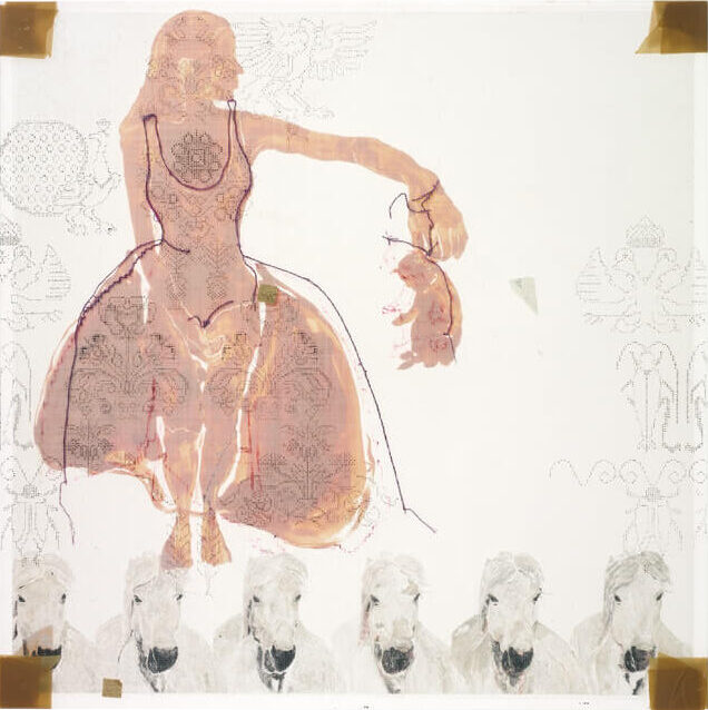 transparencies floating rider 2007 oil on glass and acetate 70×70cm — sabine steinmair